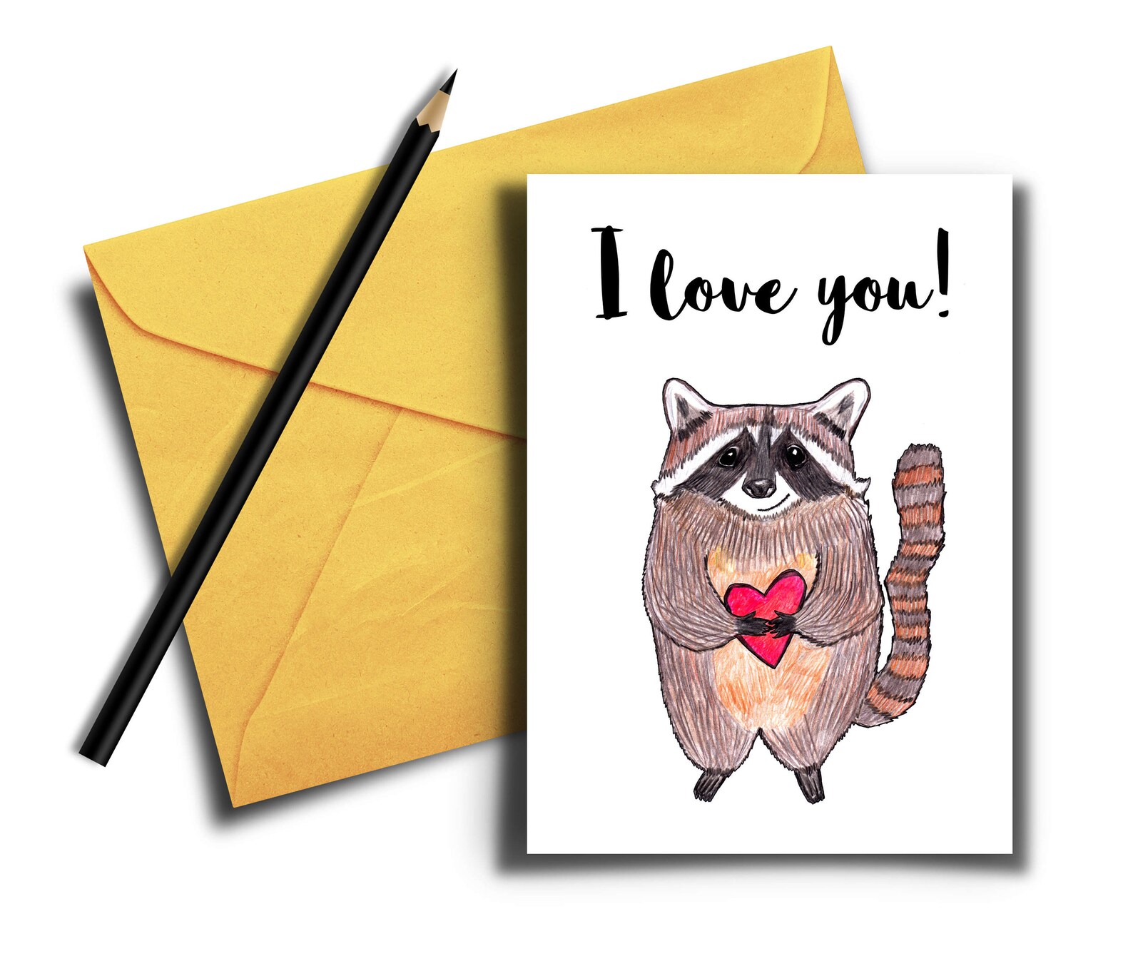 Cute Printable I Love You, Raccoon Card Holding a Heart, Funny Love ...