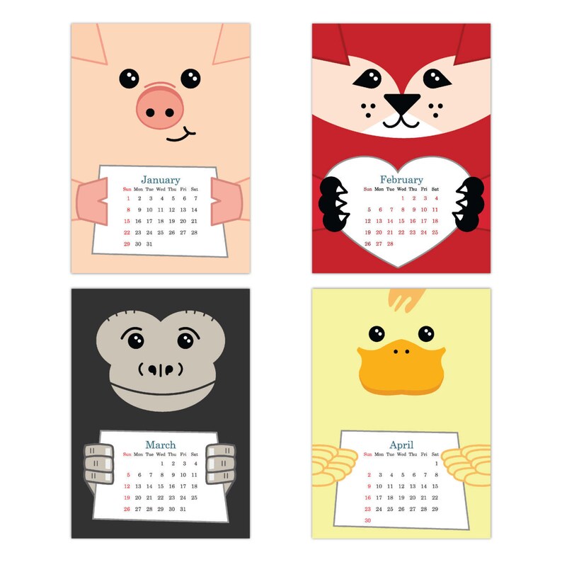 2022 Calendar, Cute Wall Calendar 2022, Illustrated Calendar, Animals