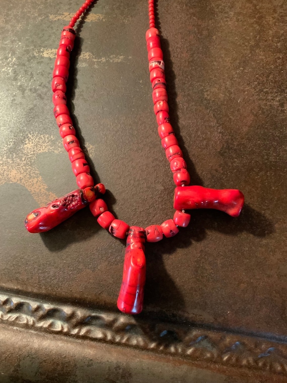 Vintage Coral Necklace, Antique Genuine Coral Bead