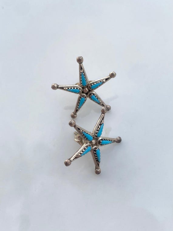 Star Turquoise Sterling Silver Stud Earrings, Vint