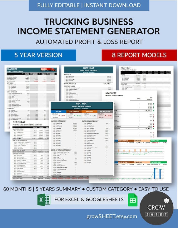 Trucking Business Income Statement Generator Automated - Etsy