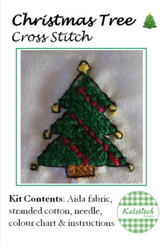 Cross stitch kit - Christmas tree cross stitch kit -  kids cross stitch kit - DIY beginners cross stitch kit  - paper free version