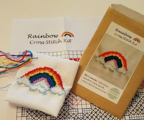 Cross stitch kit - Rainbow cross stitch kit - kids cross stitch kit - DIY beginners cross stitch kit - Gift for Teacher - Paper Free Version