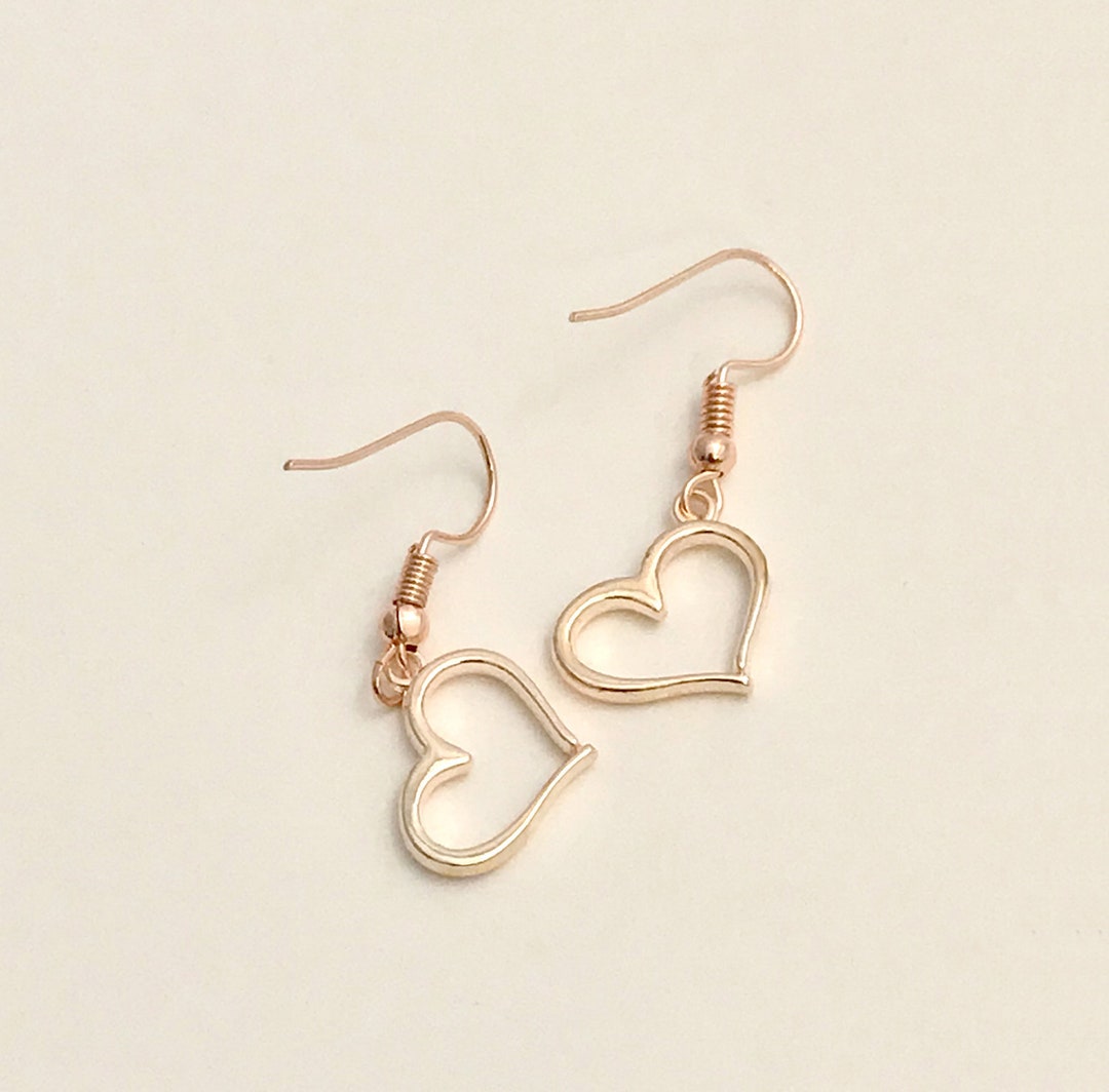 Rose Gold Open Heart Earrings - Etsy