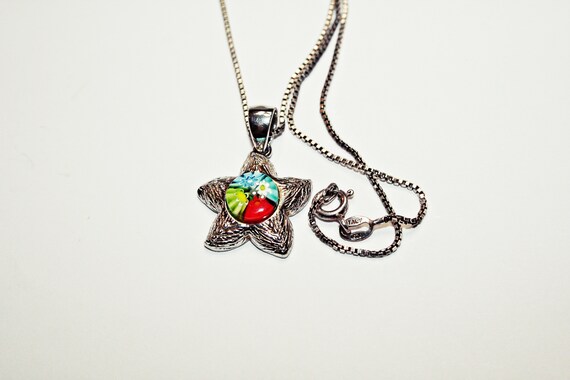 Vintage Sterling Silver Murano Glass Star Pendant… - image 5