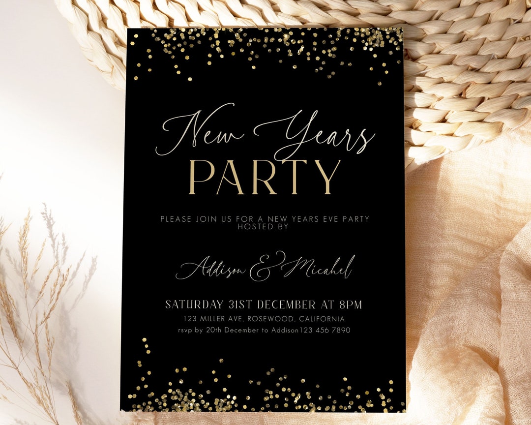 New Years Party Invitation, New Years Eve Party Invitation, Black and ...