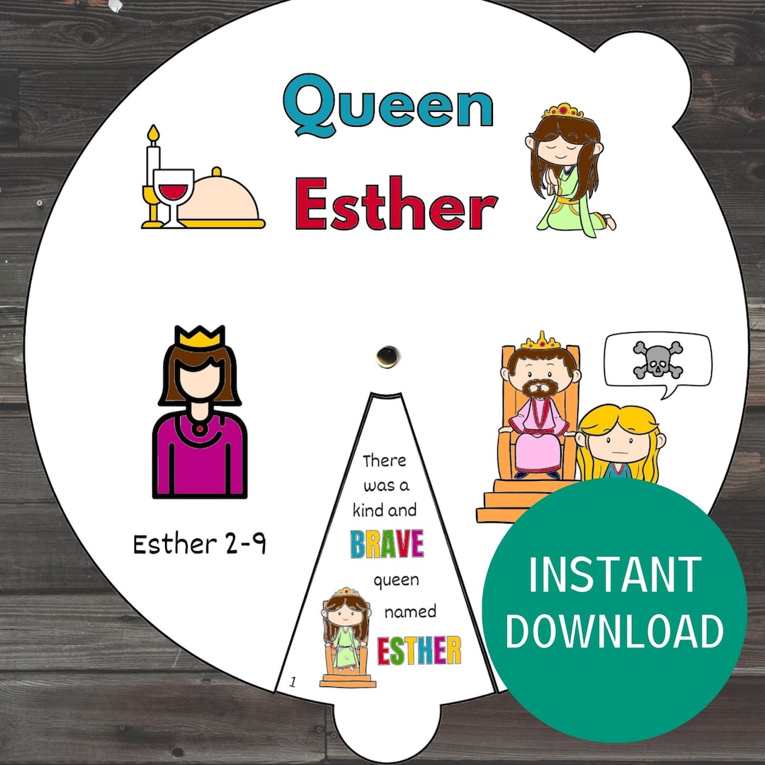 Queen Esther Coloring Wheel, Printable Sunday School Craft, Purim Bible ...