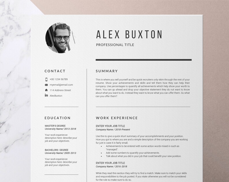 CV Resume With Photo Professional Resume Template CV - Etsy