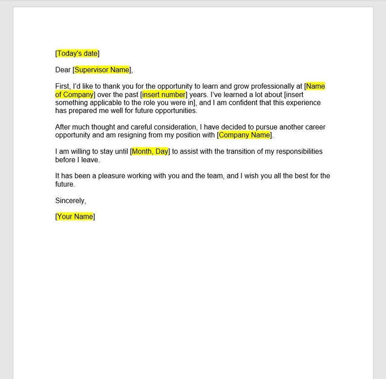 Resignation Letter Template, Resignation Letter, Resignation Template ...