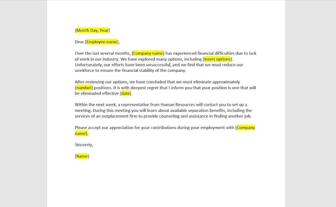 Layoff Letter, Termination Letter Template, Downsizing Letter ...