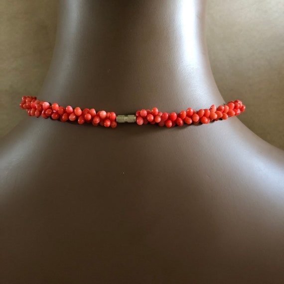 Red Coral Boho Necklace W/Sterling Floral Pendant - image 3