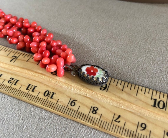 Red Coral Boho Necklace W/Sterling Floral Pendant - image 5