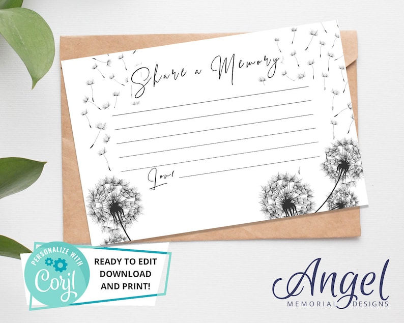 Dandelion Share a Memory Funeral Card Printable Funeral - Etsy