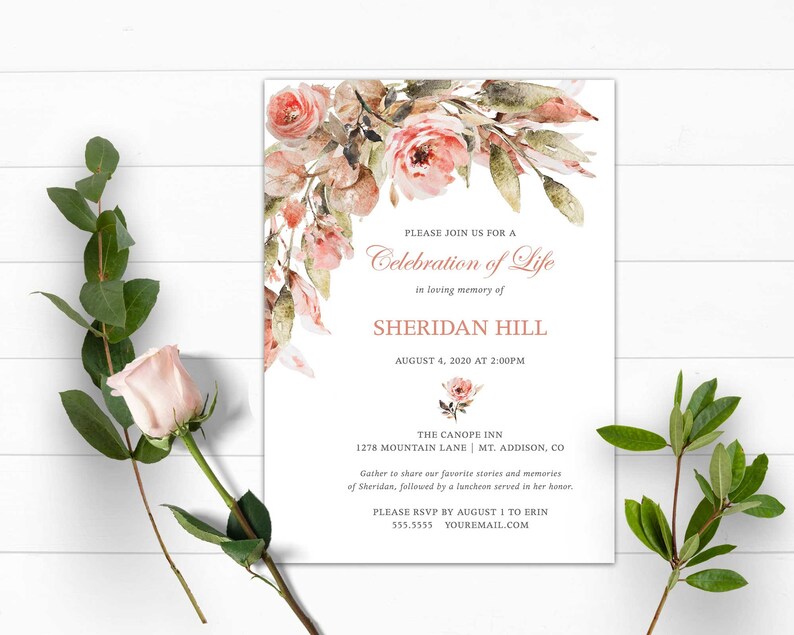 Floral Celebration of Life Invitations Funeral Announcement - Etsy