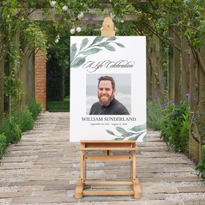 Welcome Sign Celebration of Life Funeral Sign Poster Greenery Foliage ...