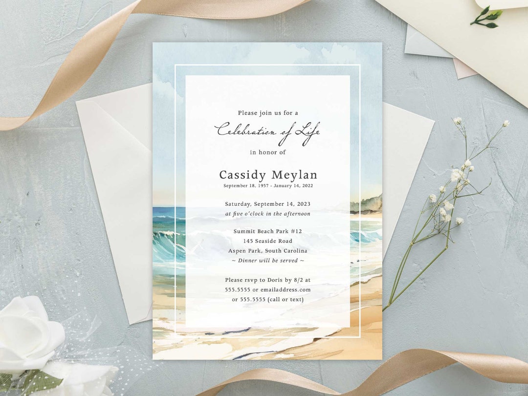 Beach Celebration of Life Invitation Printable, Memorial Service ...