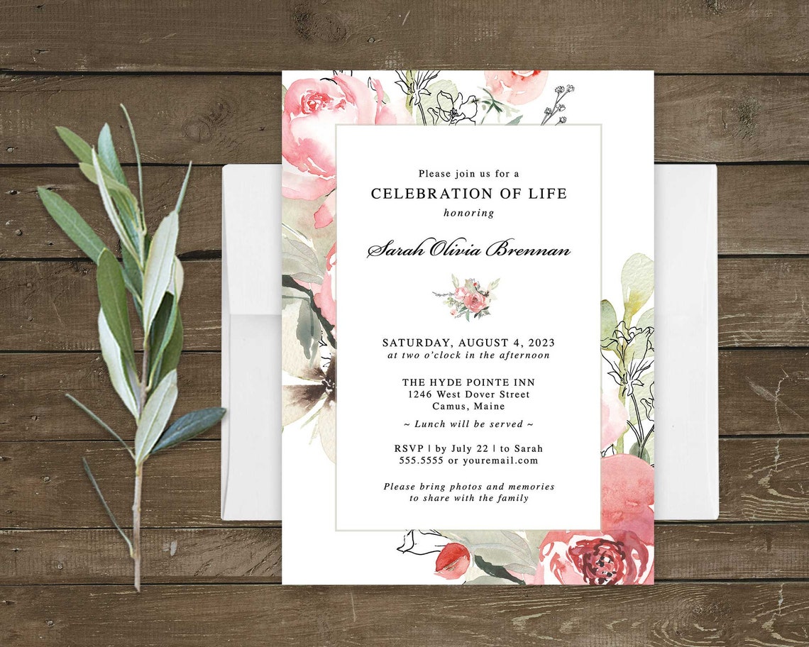 Celebration of Life Invitation Template Printable Funeral | Etsy