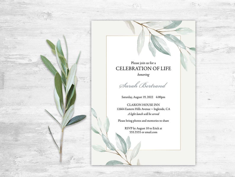 Celebration of Life Invitation Funeral Announcement Memorial | Etsy