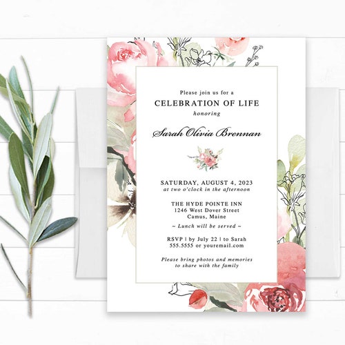 Celebration of Life Invitation Funeral Invitations Funeral - Etsy