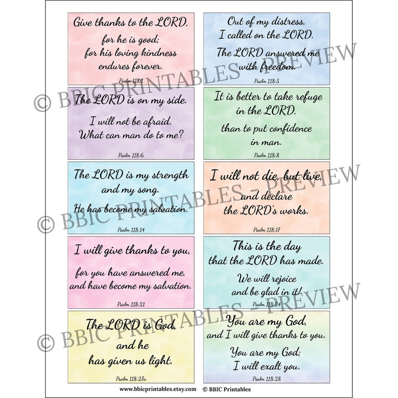 Psalm 118 Printable Scripture Cards INSTANT DOWNLOAD, Watercolor Psalm ...