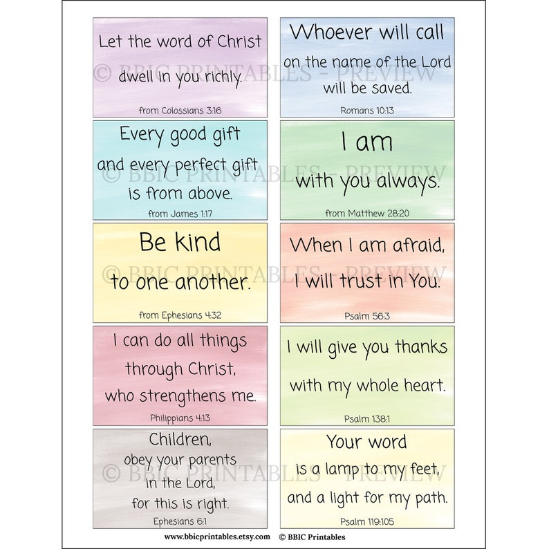 10 Kids Memory Verses C2 INSTANT DOWNLOAD, Kids Children's Memory Bible ...