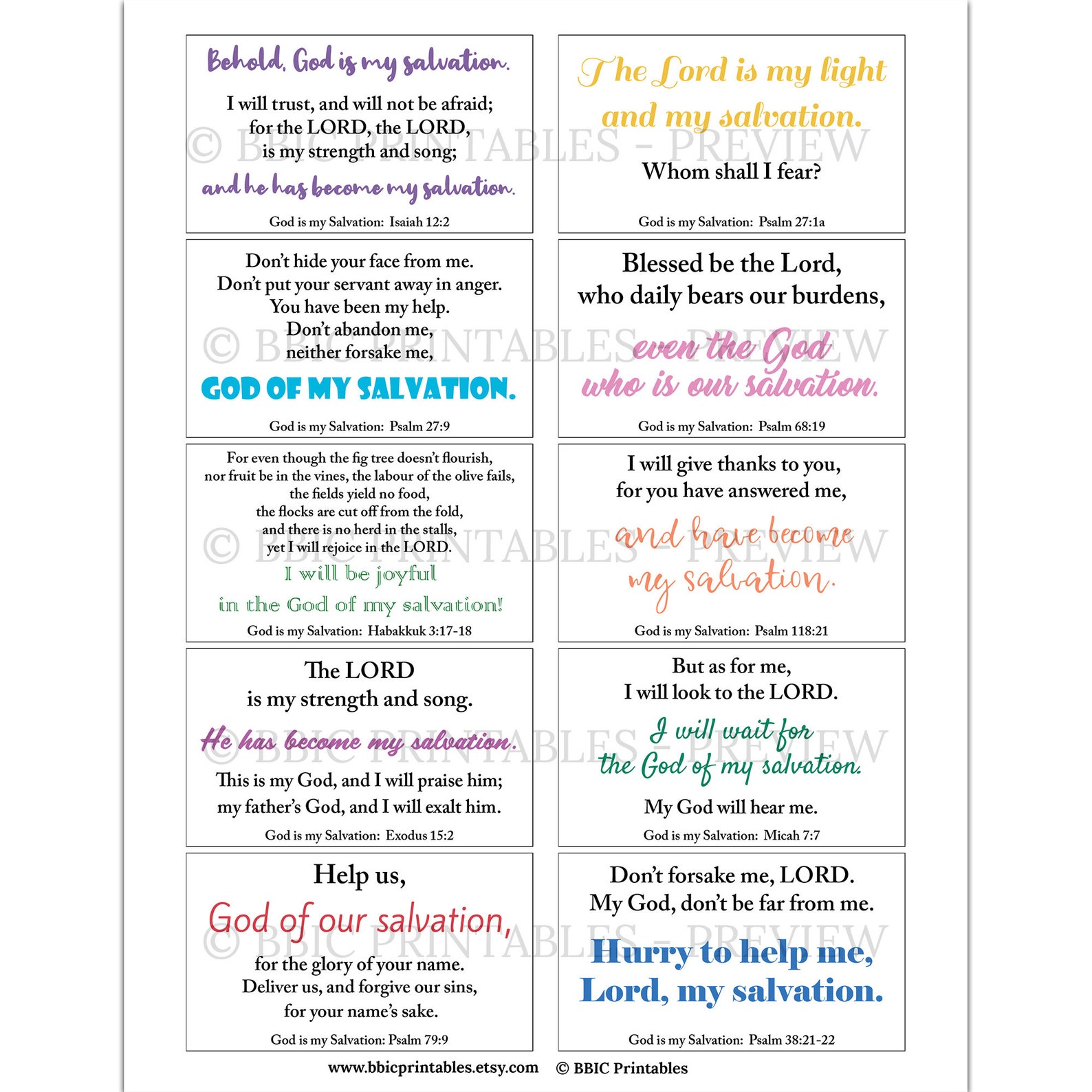 10 God is My Salvation Printable Scripture Cards C1 INSTANT DOWNLOAD ...