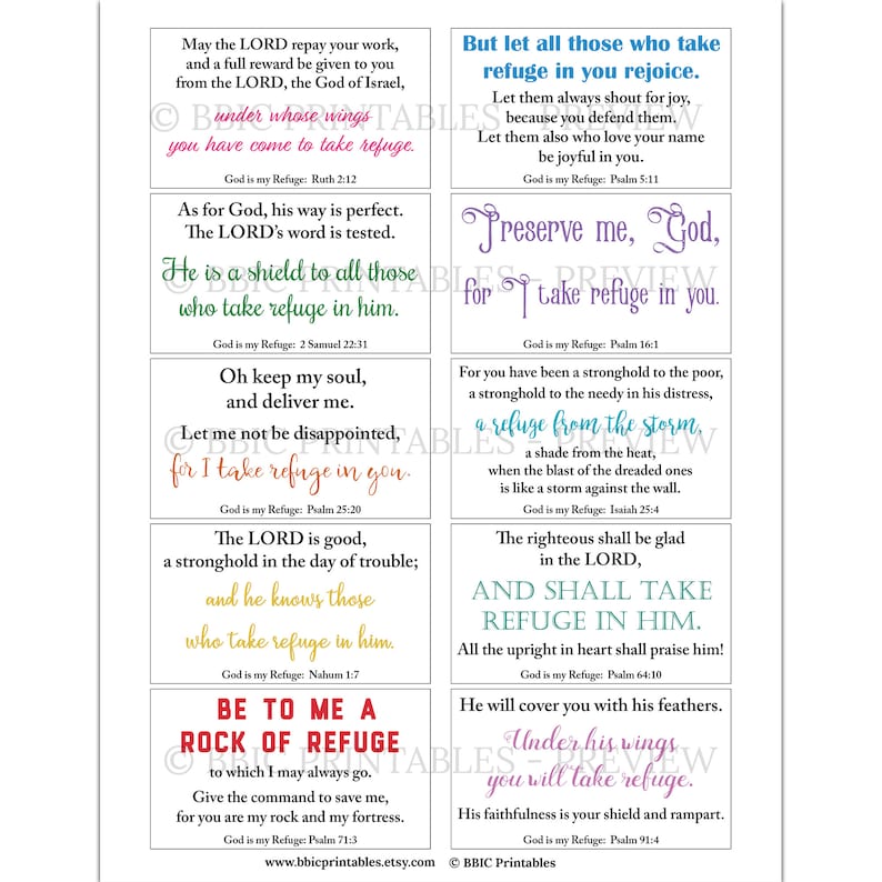 10 God is My Refuge Printable Scripture Cards C1 INSTANT DOWNLOAD, God ...