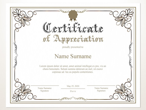 Printable Certificate of Appreciation Editable Certificate | Etsy