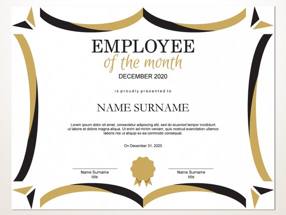 Employee of the Month EDITABLE Template Editable Award | Etsy