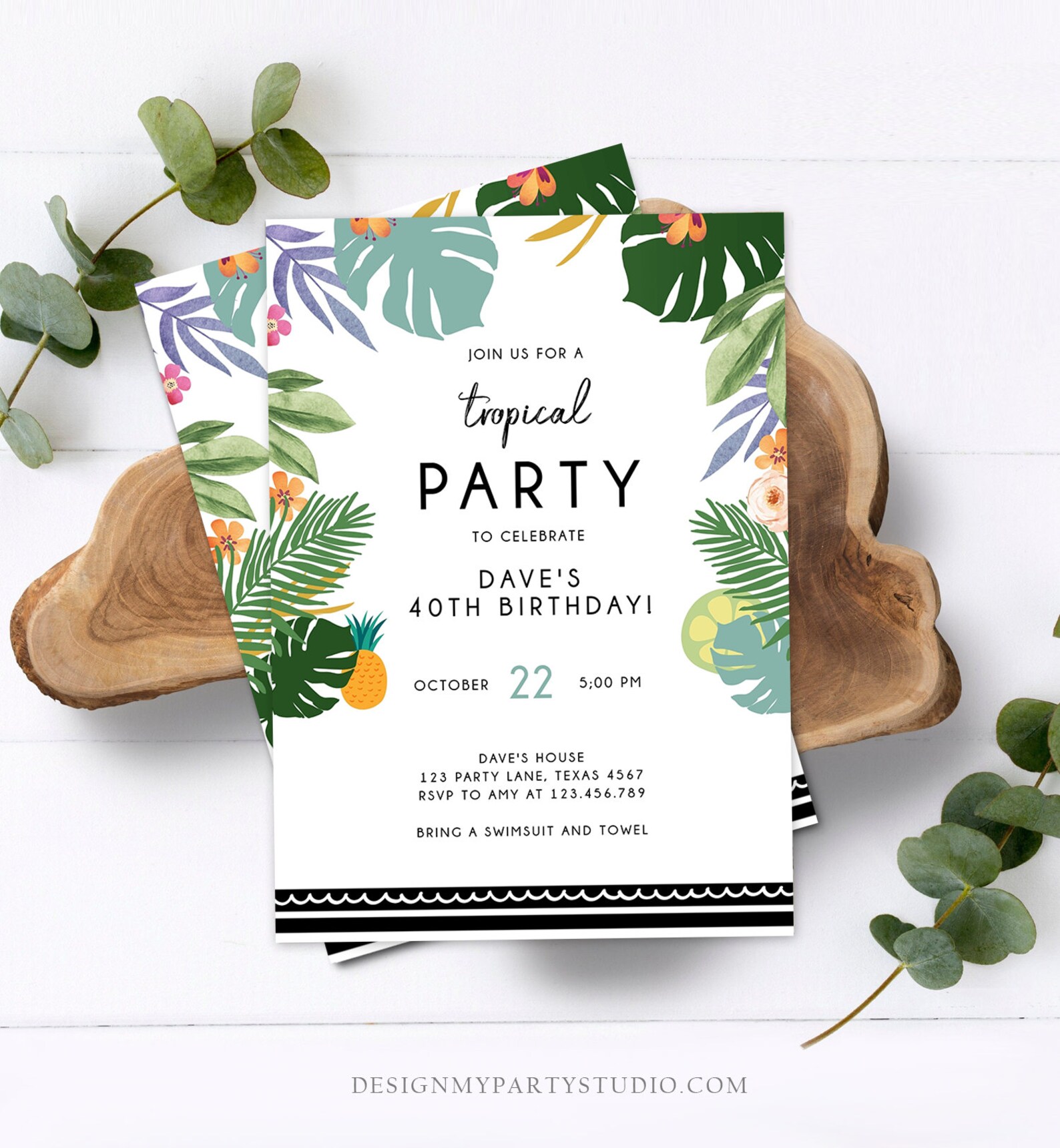 Editable Tropical Birthday Invitation Tropical Party Adult - Etsy