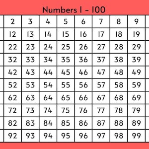 Number Chart 1 to 100, 100 Number Chart, Printable in Colors, Black and ...