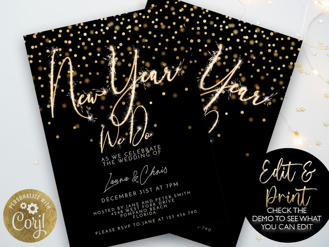 New Years Eve Wedding Invitation Gold Glitter Party Invite Party ...