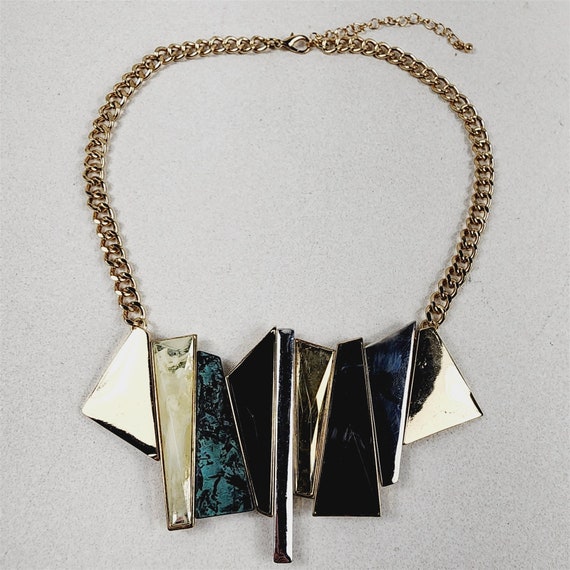 Abstract Geometric Gold Tone Necklace Earrings Fa… - image 7