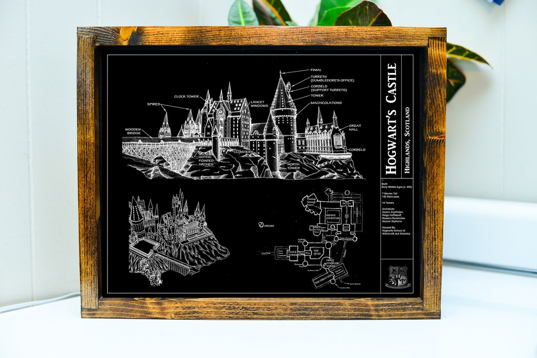 Harry Potter Hogwarts Castle Framed 3D Blueprint Canvas Gift - Etsy