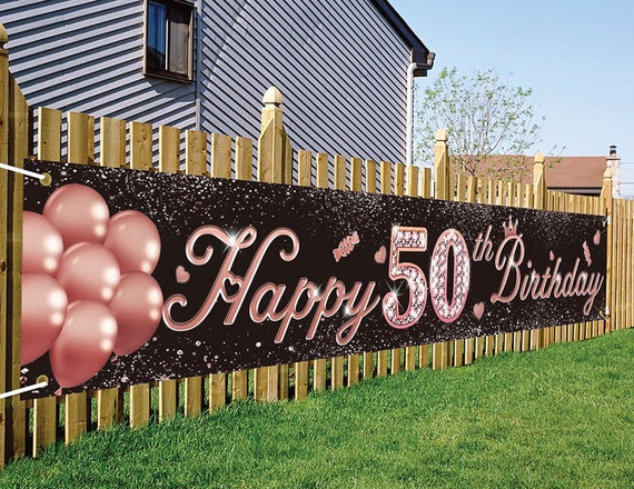 Large 50th Birthday Banner Backdrop Decorations for Women Rose | Etsy