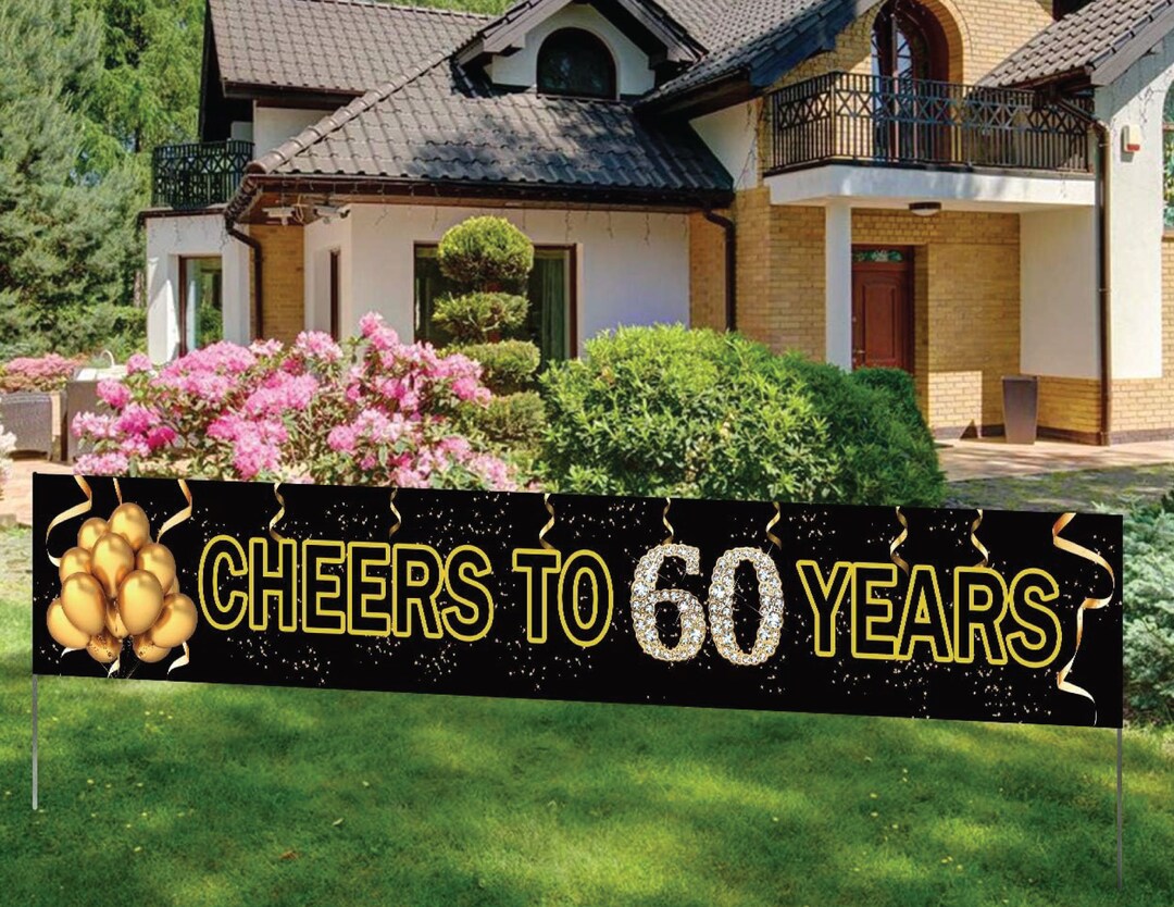 Large Cheers to 60 Years Banner Backdrop Decorations Men Women Black ...