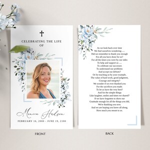 Editable Funeral Prayer Card Template, Printable Memorial Prayer Card ...