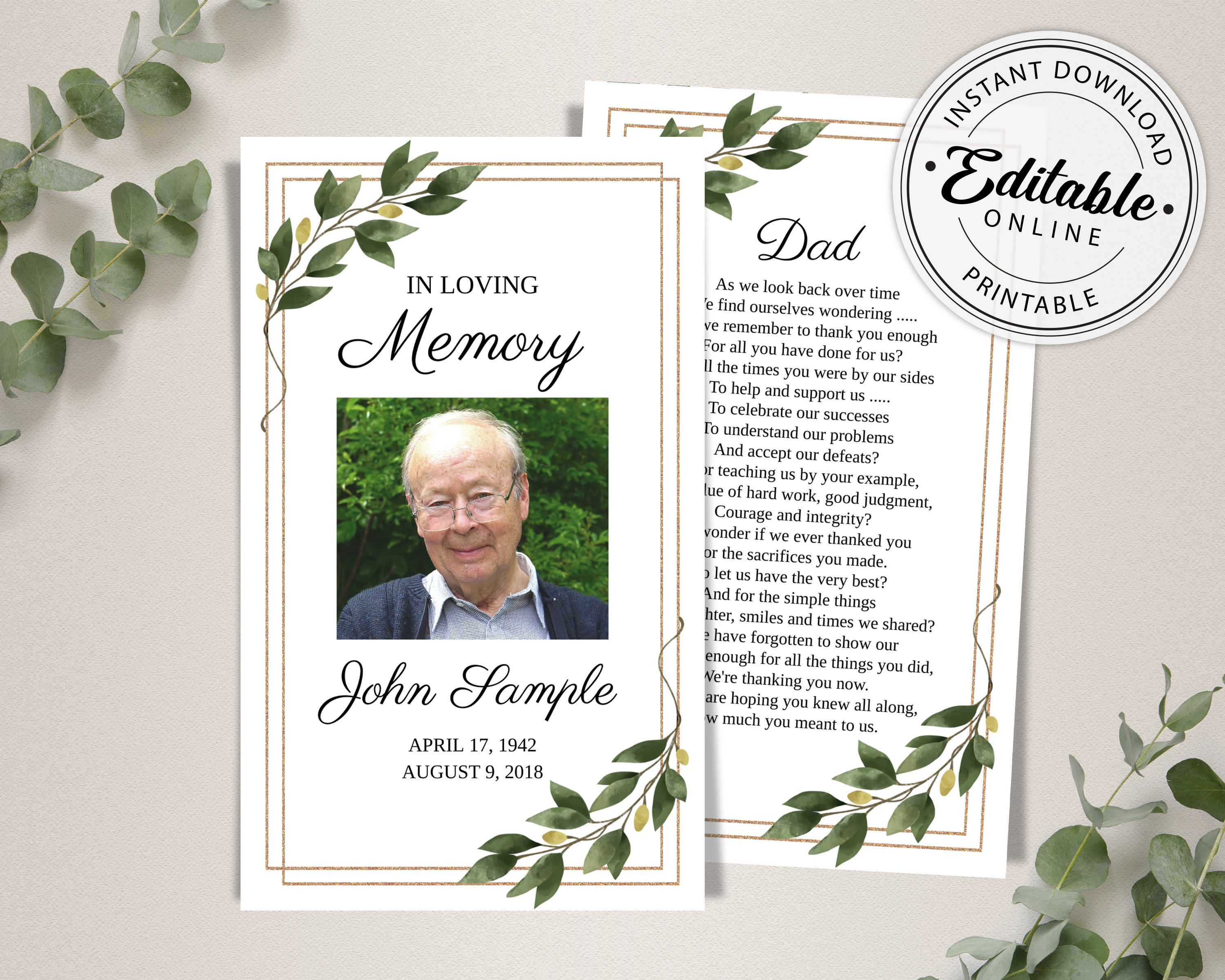 Editable Funeral Card Template at Leah Metz blog