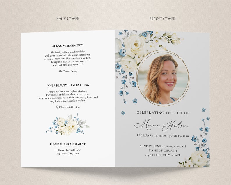 Funeral Program Template White and Blue Memorial Program - Etsy UK