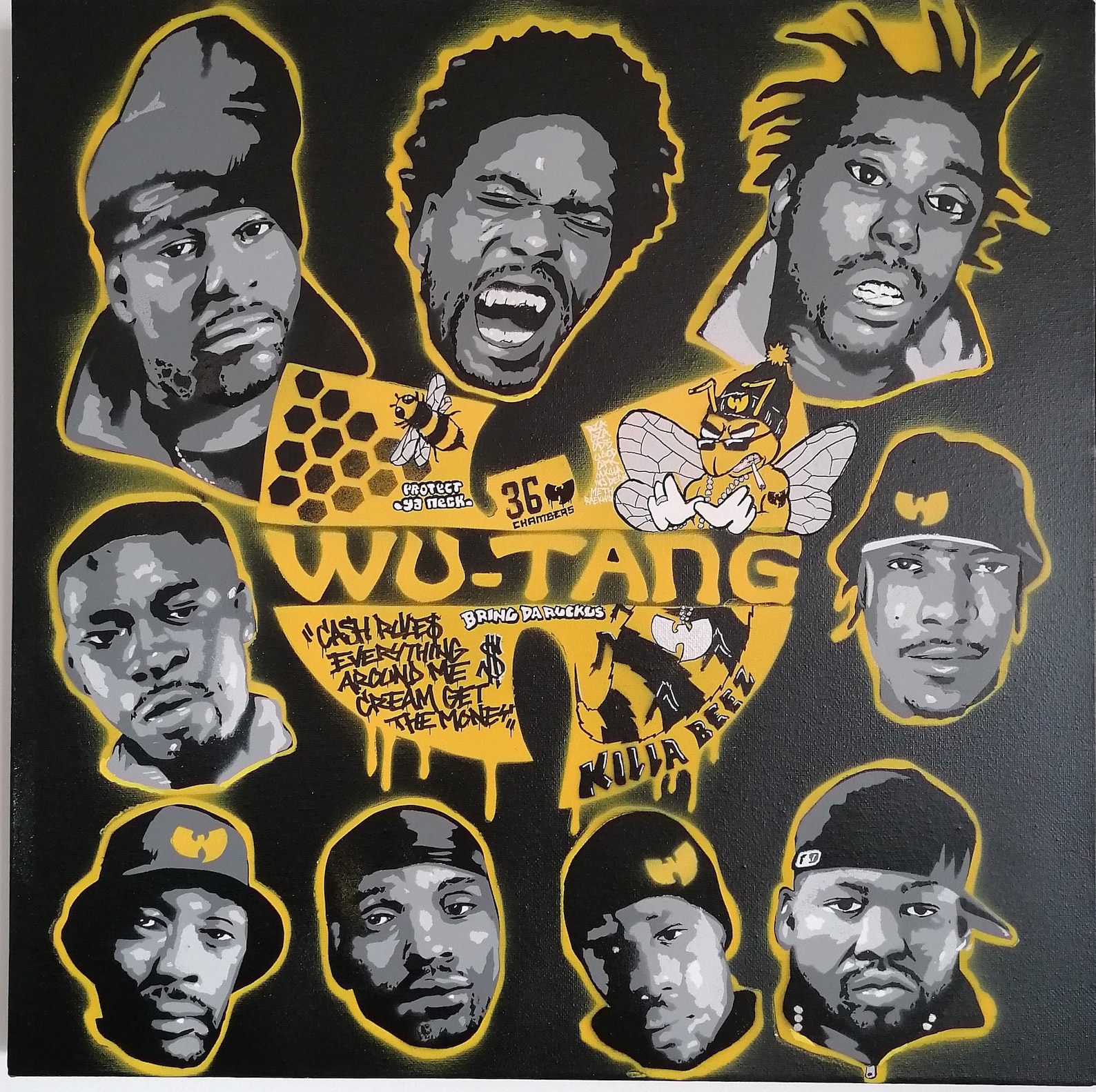 Wu Tang Clan stencil painting east Coast black yellow Spray | Etsy