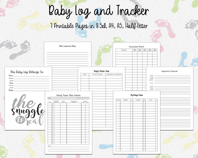 Infant Newborn Baby Daily Printable Log Nice Shower Gift for New Mom to ...