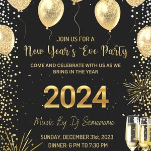 Editable New Years Eve Party Invitation Template, 2024 New Years Party ...