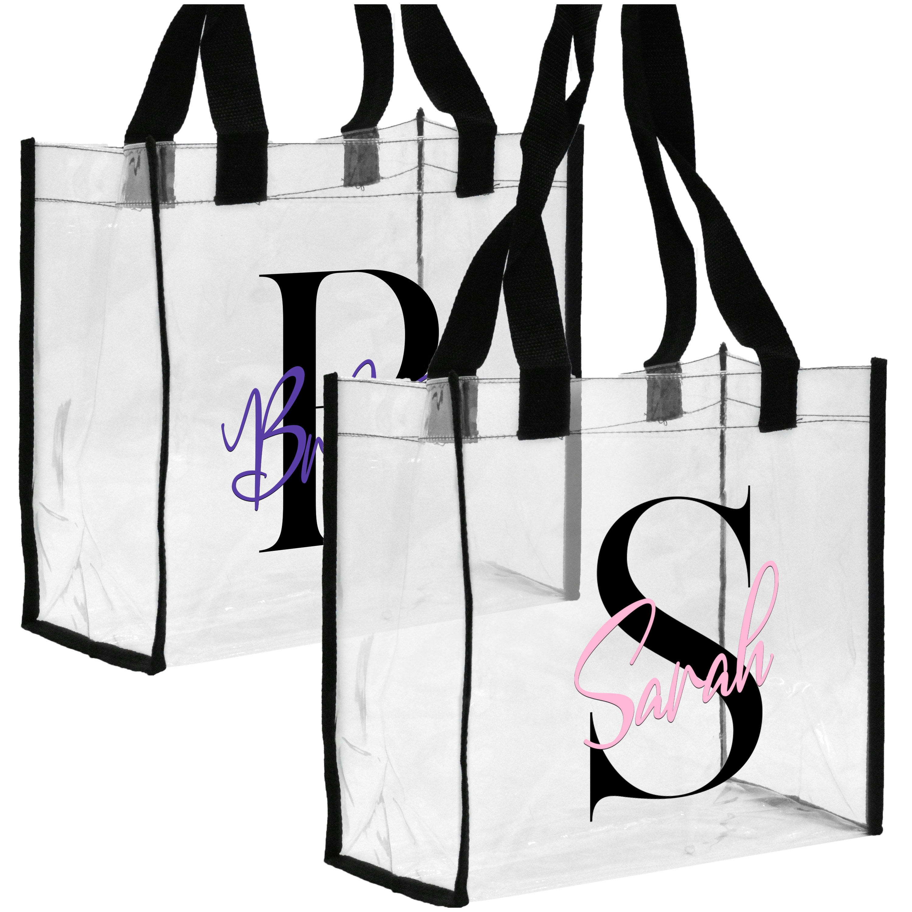 Personalized Initial Clear Tote Bags Customized Stadium Approved Transparent Bag 12x12x6 Waterproof PVC Bag