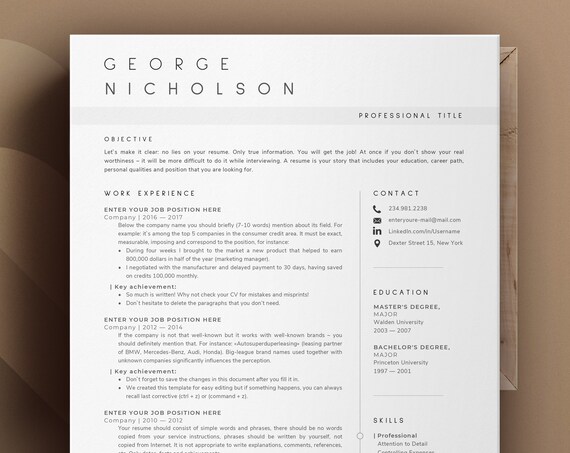 Reverse Chronological Resume Template Word Professional Cv - Etsy