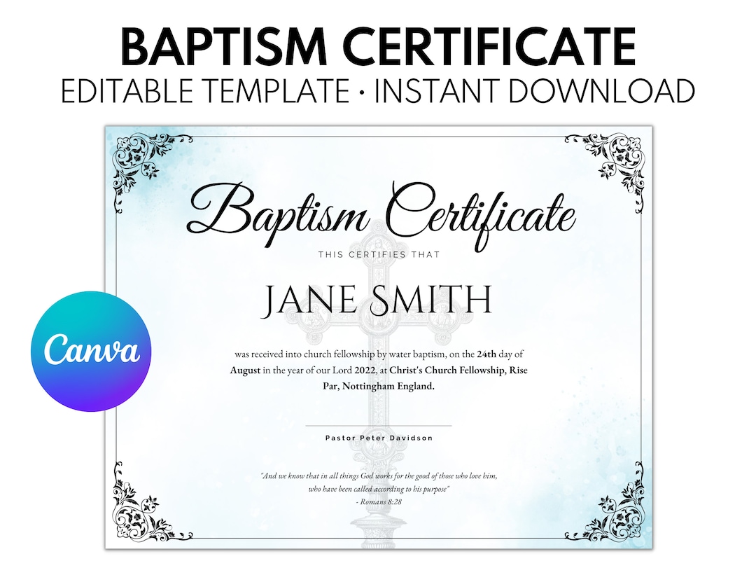 Editable Certificate of Baptism Template, Baptism Certificate, Keepsake ...