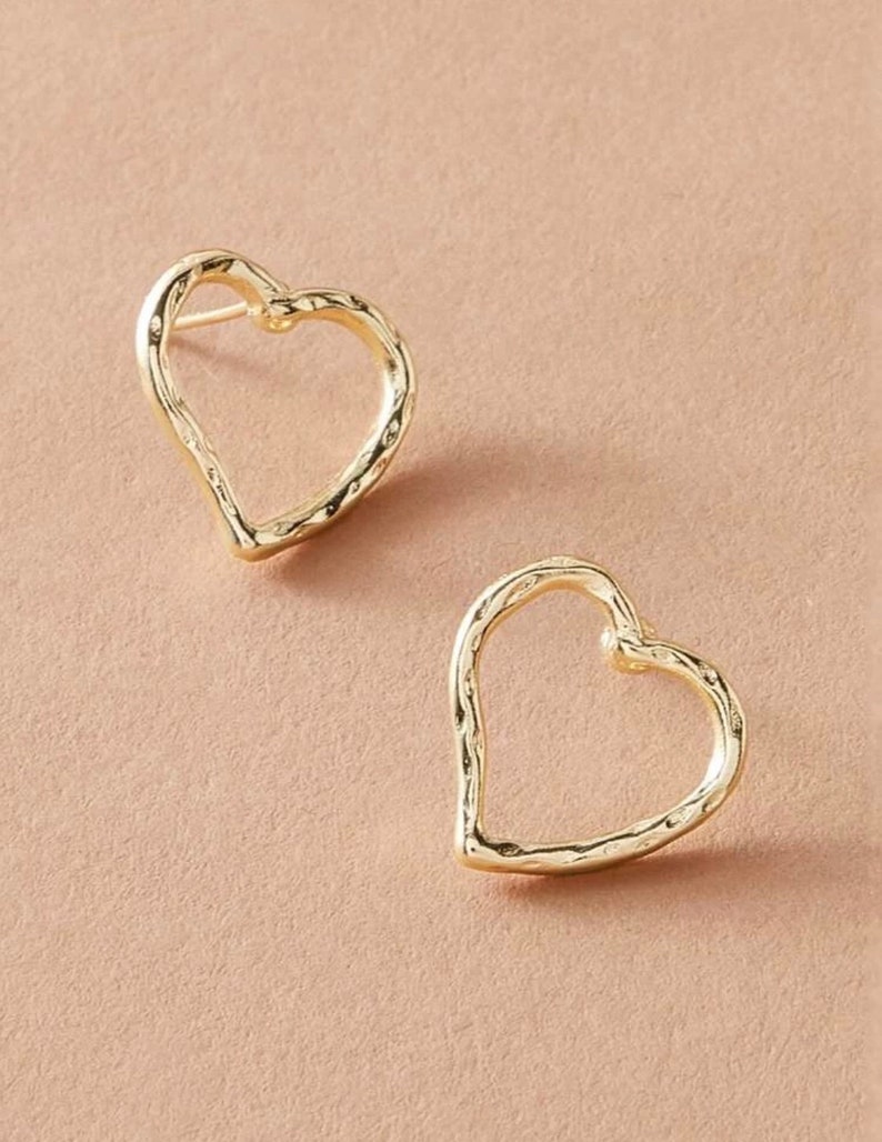 Small Gold Heart Studs Gold Heart Earrings Heart Stud - Etsy