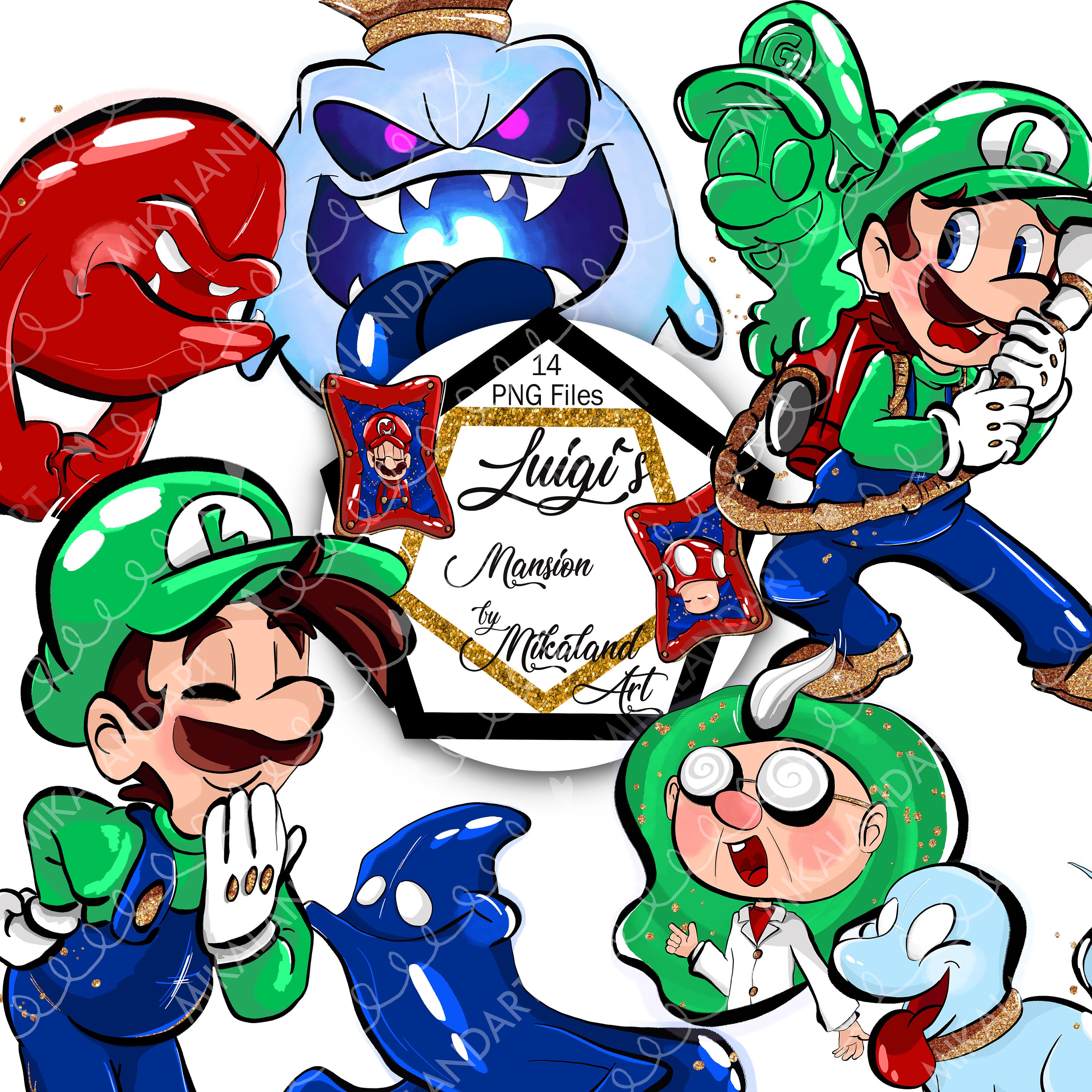 Luigi ClipArt dibujado a mano Mansión Fantasmas Verde - Etsy México