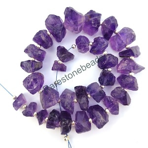 Natural Amethyst Raw, 20 Pieces, Drilled gemstone Raw, Purple Amethyst, Rough stone for jewelry, Amethyst beads, Amethyst size 8 to 12 mm