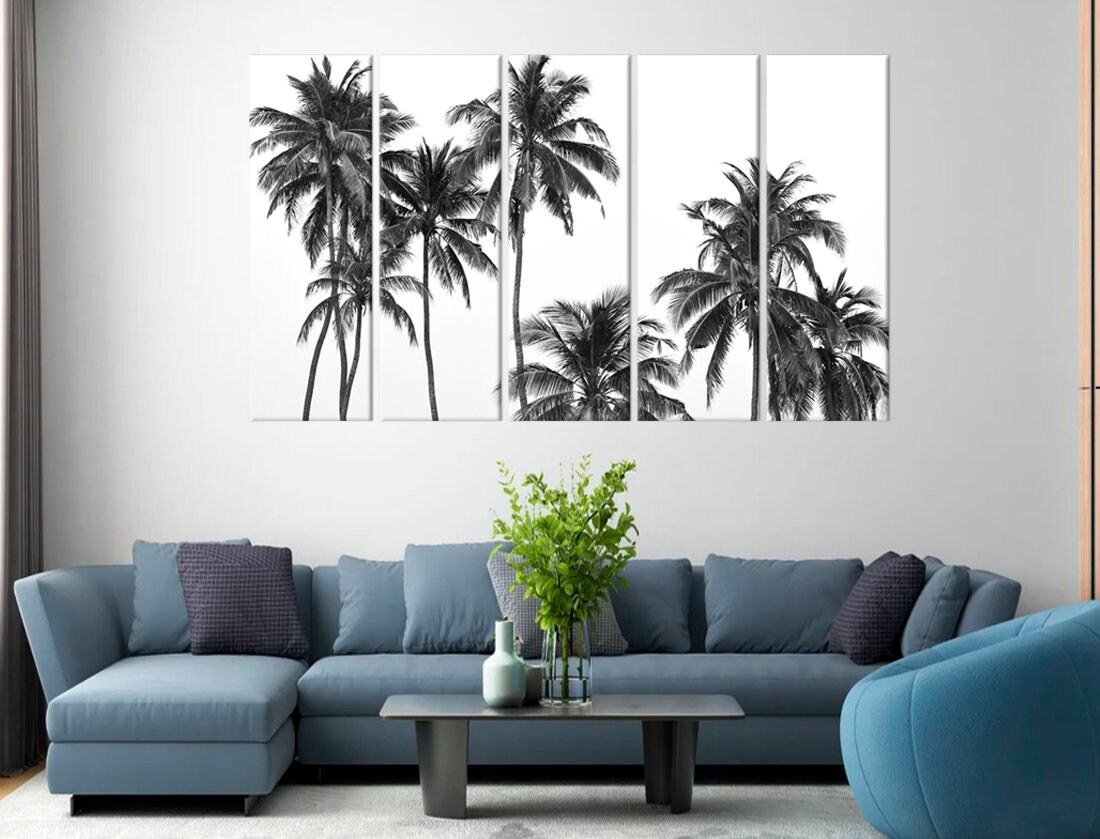 Black and White Photo Wall Art, Palm Tree Living Room Decor, Tropical ...