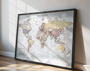 Push Pin World Map, Travel Framed Personalized Map